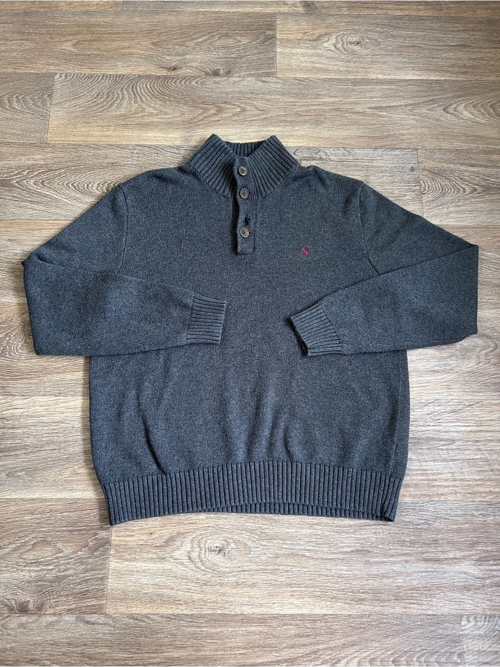 Ralph Lauren Men's Charcoal Turtleneck Button Sweater with Polo Logo/A589